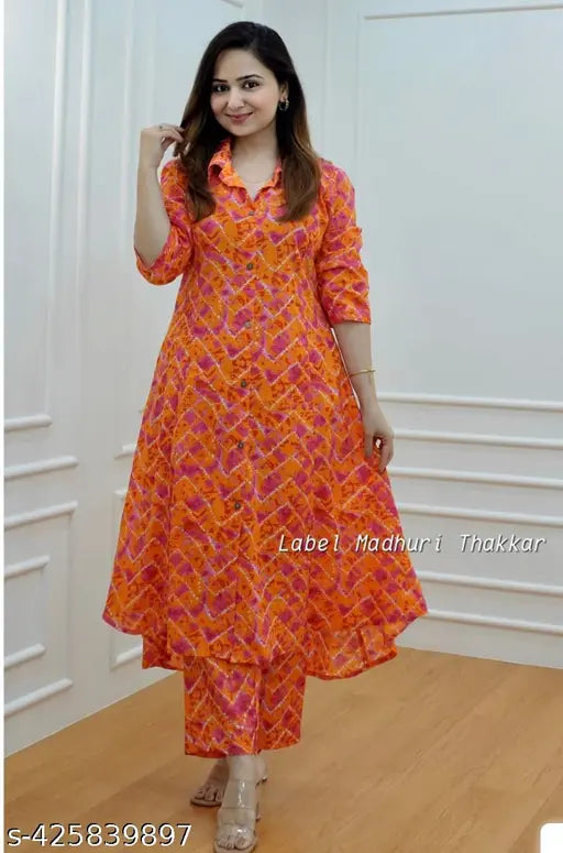 Ethnic Villaa Women's Viscose Rayon Kurta Plazzo Set, printed net design, three-quarter sleeves