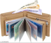 Beige faux leather men's wallet, 8 card slots, regular size. Soft and firm artificial leather design, ideal for gifts. Made in India