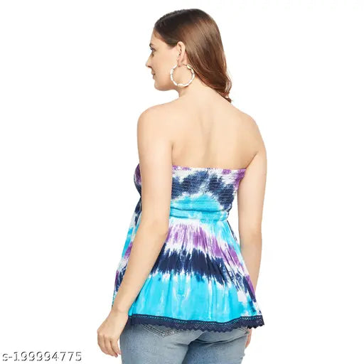 Multi-colored tie dye rayon tube top for women, sleeveless, handcrafted from India