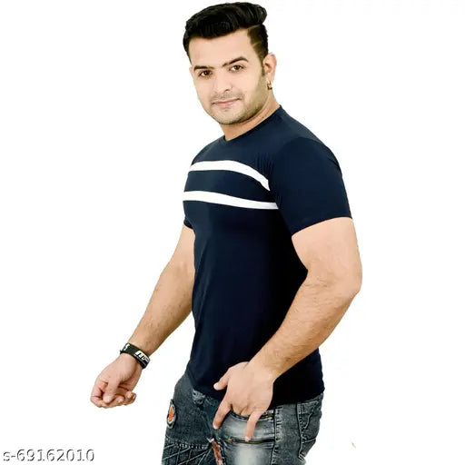 Driplock striped polyester round neck T-shirt, soft and breathable fabric, ideal for casual yet classy expression