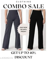 Trendy vintage cotton blend high-waist bellbottoms trouser pants set in solid colors, ideal for elongating legs and a balanced silhouette with heels, made in India (2 piece combo: S-26, M-28)