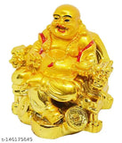 Laughing Buddha statue, poly resin figure, Indian artistry. Sitting on chair, brings prosperity, success." (109 characters)