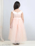 Pink net and cotton embellished party dress for girls aged 1-110 years, featuring round neck and sleeveless design