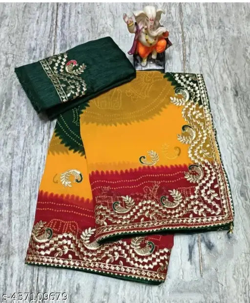 Indian Georgette Saree with Peacock Zari Embroidery, free-size, 5.5m length