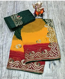 Indian Georgette Saree with Peacock Zari Embroidery, free-size, 5.5m length