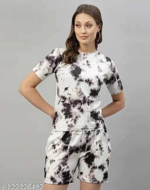 Cotton blend nightsuit for women by SELVIA, comfortable and feminine sleepwear, dyed/washed pattern