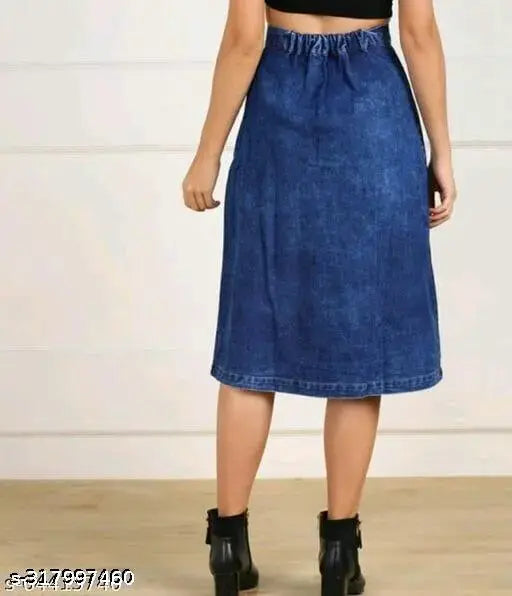 Trendy fashionable denim skirt for women, solid-colored, comfortable fit and stylish design (Size 28/waist 28in, length 30in, hip 32in)