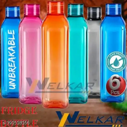Crystal clear, leak-proof, break-proof plastic fridge water bottle set (1000 ml), multicolor - ideal for office, school, college, gym, picnic, and home use