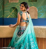 Art Silk lehenga-choli set for bridal wear, applique floral design on semi-stitched Indian wedding attire