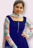 Blue Georgette gown9, long sleeves solid dress with matching kurti and dupatta set, pastel shades, made in India