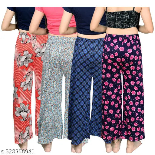 Soft polycotton printed maxi track pants set (pack of 4), women's sleepwear & lounge wear, size 36 inches, made in India