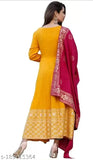 Yellow rayon anarkali kurti with stylish pink dupatta, ideal for haldi and mehndi ceremonies. Perfect for daily wear and special occasions
