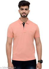 Pink cotton blend polo neck short sleeves men's t-shirt, stylish and comfortable, printed graphic design, India origin