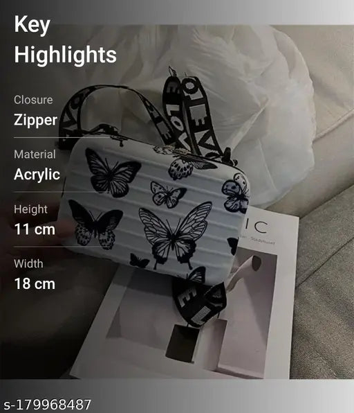 Acrylic colorblock B fly women's sling bag, free size, 8in x 3in x 5in, Indian-made design