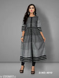 Women's cotton flared stripe kurti, three-quarter sleeves, single striped pattern. Cotton women's kurti on hanger