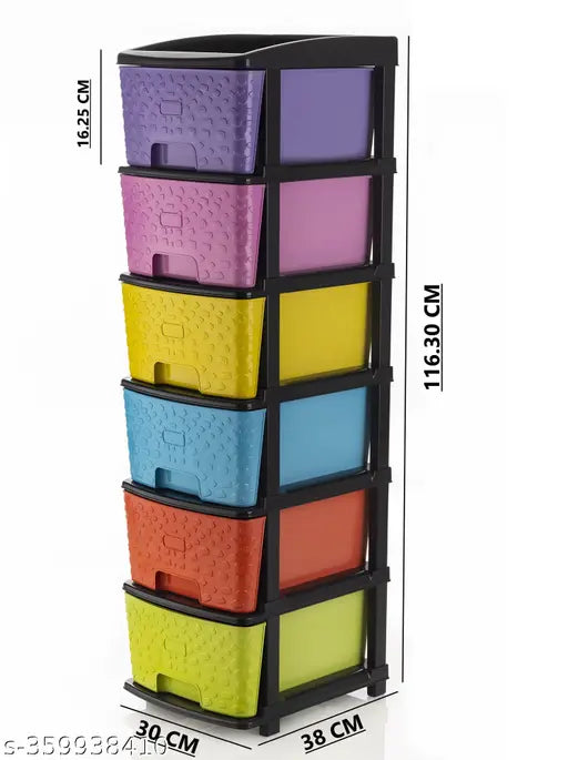 Multicolor 6x1 drawer organizer for clothes, toys, books storage in plastic, net quantity: pack of 1, measuring 7cm x 10.5cm x 10.5cm
