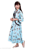 Rayon three-quarter sleeve printed net gown dress for girls, high quality fabric from India