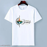 Happy Diwali polyester t-shirt with printed net design, short sleeves available in sizes S, M, L, XL, XXL