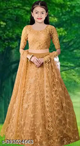 Embroidered tissue lehenga & dupatta set, semi-stitched net Indian clothing for kids aged 3-5 years