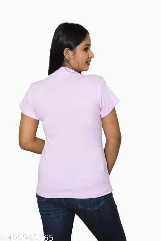White & Pink cotton high-neck casual top combo for women, comfortable and stylish with short sleeves