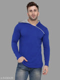 Blue cotton blend long sleeved Geum Men's solid hood t-shirt on hanger, size M