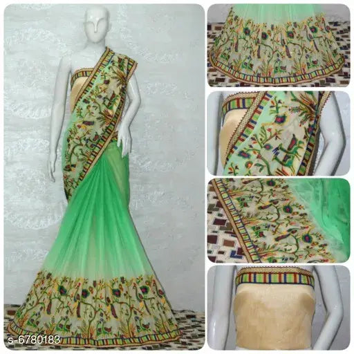 Cotton blend Riva Enterprise saree with embroidered work, free size, Indian origin
