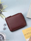 Black faux leather men's wallet with 5 compartments, round chain design in multiple colors: Army Green, Brown, Baige, Black