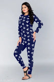 Women's cotton blend nightsuit with printed pattern, long sleeves, pyjamas style