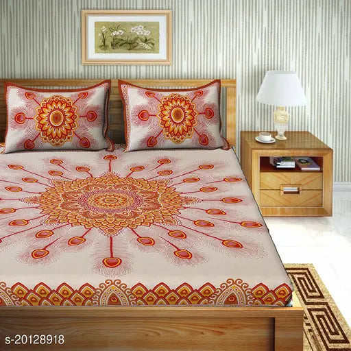 Brown 120TC cotton double bedsheet with 2 pillow covers from UniqChoice, ideal for queen-size beds