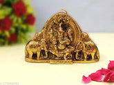Metal Ganesha statue with elephants, Indian decorative wall hanging showpiece