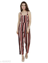 Comfy striped polyester jumpsuit for women, sleeveless partywear on hangar
