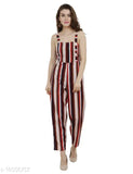 Comfy striped polyester jumpsuit for women, sleeveless partywear on hangar