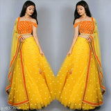 New stylish Bollywood net lehenga with embroidery for women, satin blouse and lace dupatta