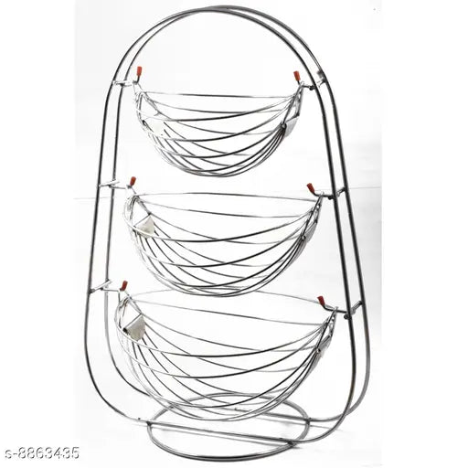 Stainless steel 3-tier fruit and veggie basket, silver standard for kitchen storage