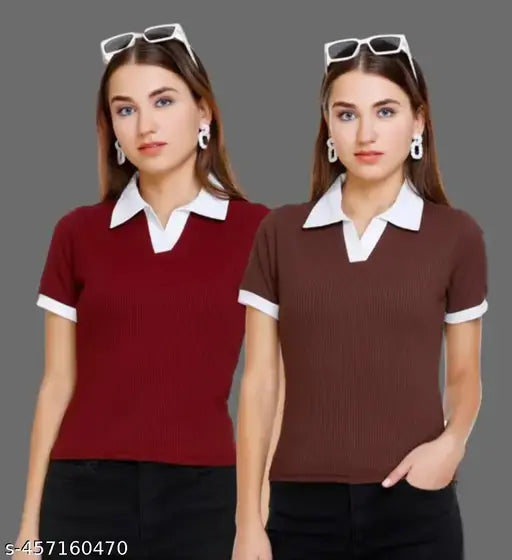 Cotton blend women's solid t-shirt with short sleeves, available in sizes S, M, L, XL for comfortable everyday wear