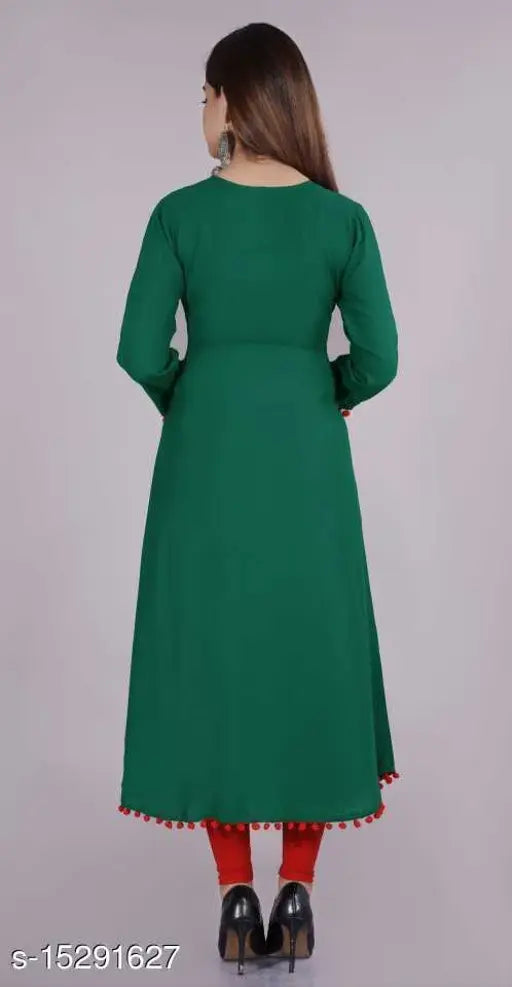 Rayon embroidered three-quarter sleeve kurti, vibrant Indian fashion for women - size S (36in bust, 49in length)