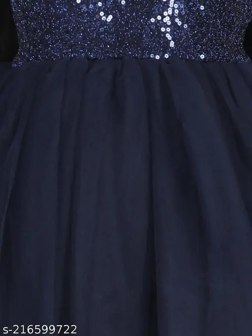 navy blue net embellished hi-low girls dress, ideal for kids parties
