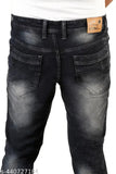 Modern cut denim jeans, premium quality cotton blend for men's stylish collection, solid color, machine washable