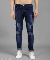 Slim fit blue denim men's jeans, size 28x40 or 30x40, high-quality Indian made