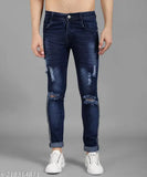 Slim fit blue denim men's jeans, size 28x40 or 30x40, high-quality Indian made