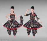 Cotton blend printed A-line kurta with dhoti pants for girls, Indian traditional outfit in 3/4 sleeves without dupatta