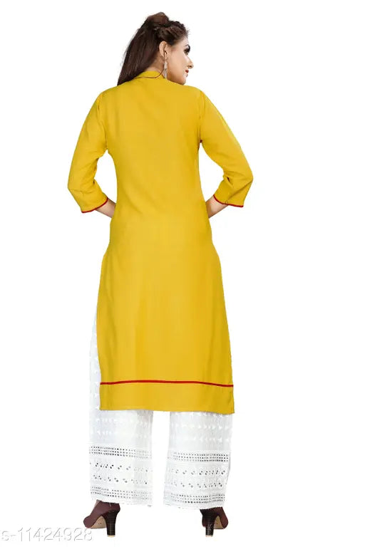 Women's white rayon kurta set with palazzos, embroidered net, three-quarter sleeves. Rayon fabric, single set sizes: XS-XXXL (India origin)