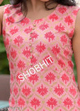 Rayon sleeveless pink kurta with palazzos, printed net design, single size XS-XXL, Indian fashion wear