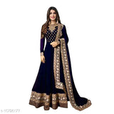 Silk embroidered net regular fit women's gown, free size (bust 15in, length 28in), made in India