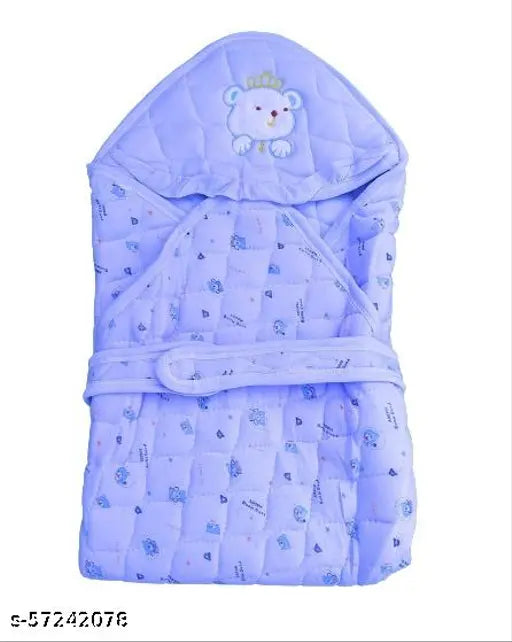 Cotton unisex hooded towel-wrapper sleeping bag nest for newborn babies (0-15 months), soft, durable, and protective with variety of designs