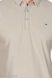 Grey cotton blend Maitreya polo t-shirt for men, casual wear with short sleeves and a solid pattern