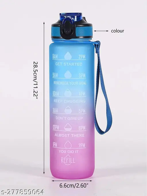 Motivational quote water bottle, unbreakable silicone sipper with time marker, BPA-free, black, durable & leakproof for gym, office, sports