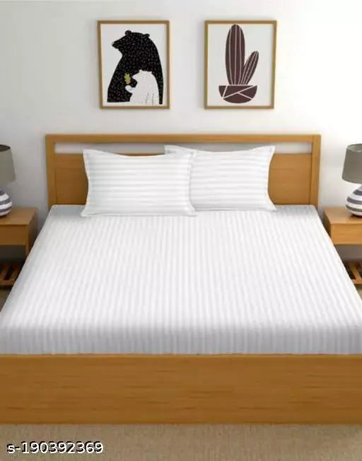 Ritika Creations striped polycotton fitted double bedsheet (78x788 inches) with two pillow covers (17x27 inches), ideal for summer, adult use, and machine washable