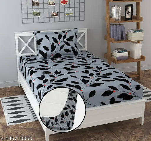 Soniasaa Branded Prime collections Super Soft 2 Single-sized Geometric Cotton Blend Fitted ElasticBedsheet & Pillow Covers (60X90 Inch, 78X34X6 Inch)