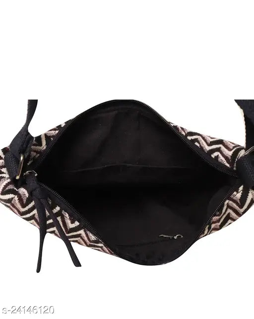 Purple and white women's sling bag with 4 compartments, canvas self-design medium size, made in India